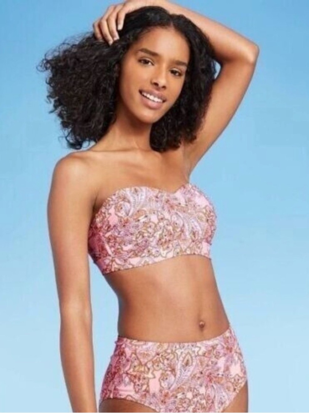 Kona Sol Strapless Pink Paisley Bandeau Bikini Set